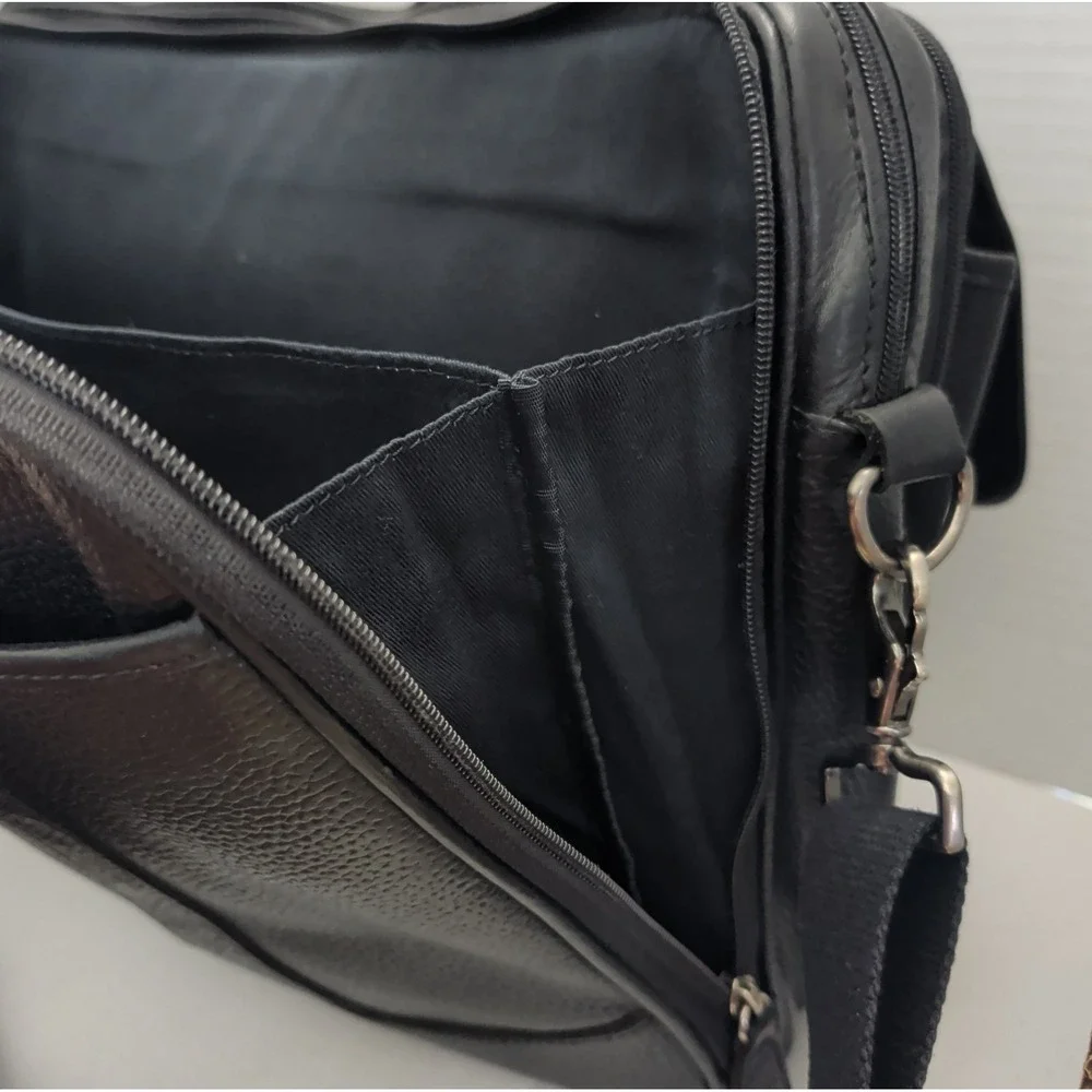 Vtg L.L. Bean Black Pebbled Leather Messenger Bag Satchel Casual Travel Laptop